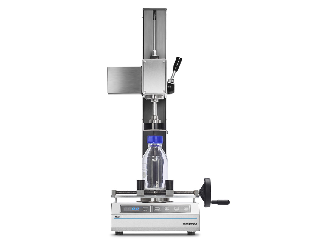 Motorized tester to measure cap torque of bottle caps, pumps and other closures.